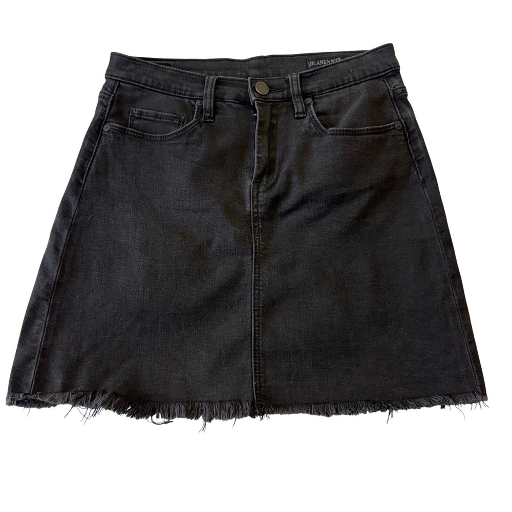 BLANK NYC Womens Black Denim Frayed Hem Grunge A Line Mini Skirt Size 26